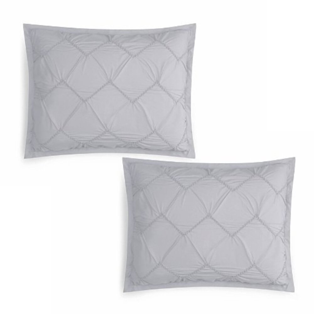 Sky 2-PK Smock Chevron Textured Cotton KING Pillow Shams Cotton GRAY MSRP $110